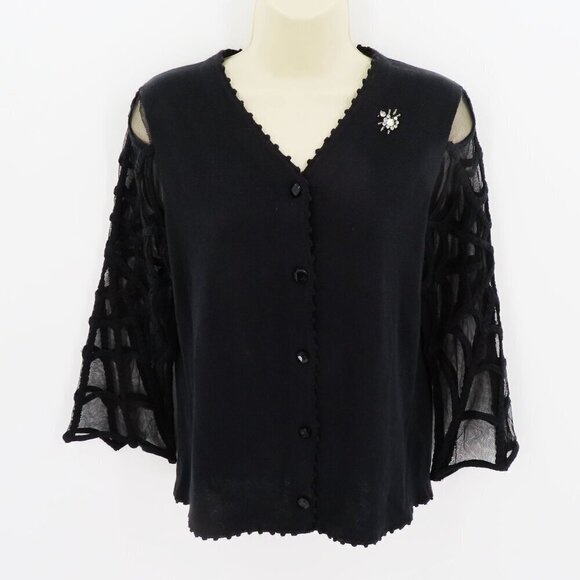 Michael Simon Women Small Rhinestone Spider Sheer Spiderweb Cardigan Sweater - Picture 8 of 9